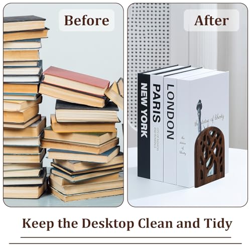 2 Pieces Wood Tree Book Ends for Shelves, Non-Skid Bookends Large Heavy Duty Bookend Book Holders for Heavy Books Decorative Book Accessories to Hold Books Firmly on Bookshelf