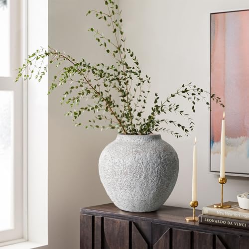 Rustic White Ceramic Vase Farmhouse Round Flower Clay Pottery Large Terracotta Floor Vases for Decorative Centerpiece Vintage Home Decor Aesthetic for Living Room Bedroom Table Entryway - color: Rustic Vase003