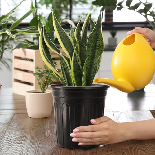 100 Pack 1 Gallon Flexible Plant Nursery Pots, Thickened Soft Plastic Plant Pots with 100Pcs Waterproof Plastic T-Type Plant Tags and 2Pcs/Set Transplanting Digging Mini Tools(Black) - size: 6.5 inch(100pcs)black