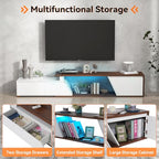 Verano Garden Extendable TV Stand with Led Lights, Wood TV Media Console with 2 Drawers & 1 Cabinet, Modern Entertainment Center Up to 90 Inch TV for Living Room Bedroom, 63" - 90.6" (White & Walnut) - color: White & Walnut