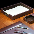 Dacasso Dark Brown Bonded Leather Luxury Letter Tray Holder - Paper Organizer for Desktop Office Essentials & Executive Desk Decor