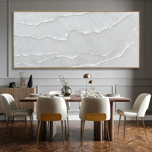 WINKAILIN White Wave Wall Art Textured Canvas Hand-drawn Minimalist Pictures Modern Oversized Painting Extra Large Artwork for Living Room Office Hallway Home Decoration 32x70 Inch - color: White, size: 70"L x 32"W