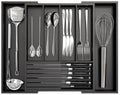 Bamboo Kitchen Silverware Drawer Organizer - Expandable Wood Utensil Holder with Dividers, Luxury Cutlery Storage Tray for Kitchen Utensil and Flatware (5-7 Slots with Removable Knife Block, Black) - color: Black