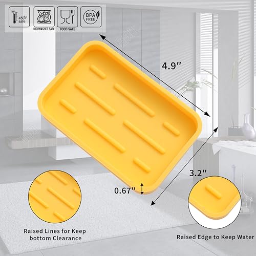 MicoYang Silicone Kitchen Sink Organizer Tray for Multiple Usage,Easy Clean Sponges Holder for Kitchen Bathroom Counter or Sink,Dish Soap Dispenser,Scrubber,Bottle,Cup Yellow 4.9”x 3.2” - color: Yellow, size: 4.9" x 3.2" x 0.7"