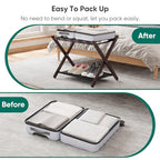 Smuxee Brown Bamboo Luggage Rack Pack of 2, Foldable Suitcase Stand with Storage Shelf, Easily Assembled Luggage Stand with 5 Nylon Straps for Guest Room Bedroom Hotel - color: Brown 2PCS