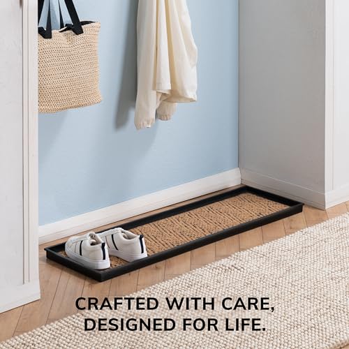 Anji Mountain Heavy Duty Waterproof Rubber Shoe Storage Mat Organizer/Boot Storage Tray Multi Use For Entryway with Coir, Tan and Black Insert , Fits 4 Pair (46.5" Wide) - color: Tan and Black, size: 46" x 14" x 1.5"