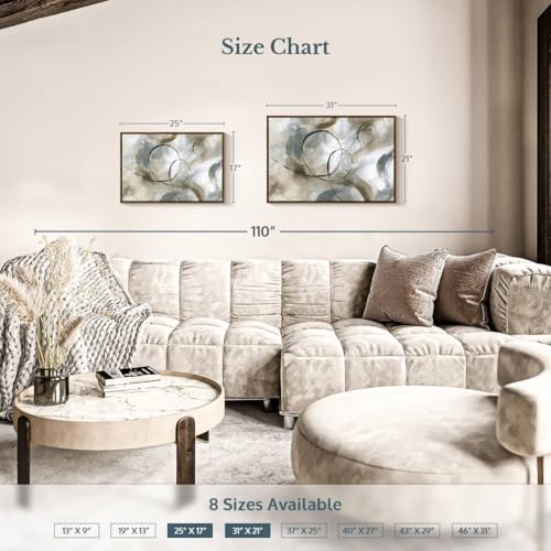 ElephantStock - Allegro Wall Art - Horizontal Floating Framed Canvas - Living Room Wall Decor - Painting Strokes And Lines Framed Canvas Art - Gray And Brown Decor by Nan - 25" x 17" - color: Floating Frame Walnut, size: 24"L x 16"W