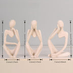 Abstract Thinker Statues Set of 3 Sandstone Resin Sculptures Modern Minimalist Art Figurines Seated Posed Sculptures for Home Office Shelf Tabletop Display Decor Accents