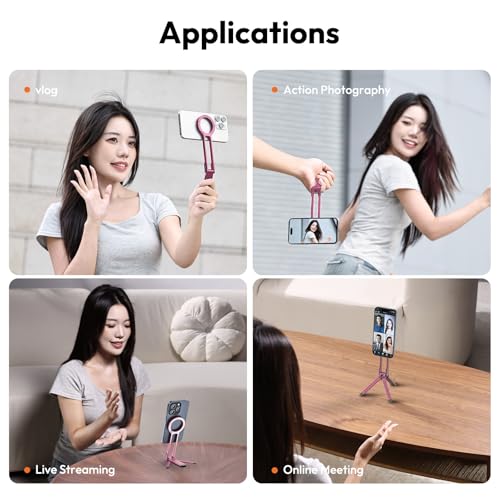 ULANZI MA30 Magnetic Phone Tripod Stand for iPhone - Aluminium Maglock Smartphone Mini Tripod Pocket Cell Phone Stand Strong Magnet Quick Mount Compatible with iPhone 17 16 15 14 13 12 Series, Pink - color: Pink