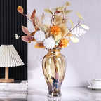 Hand Blown Glass Vase 11.8" Tall Beautiful Amber Gold Sea Wide Mouth Bud Vase for Table Centerpiece, Painted Colorful Murano Glass Flower Vases for - Home Entrance Wedding Center - color: Electrum