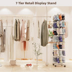 Retail Display Racks 7 Tier Spinning Display Stand, Movable Shop Spinner Rack with Hooks, Retail Display Stand for Jewelry Keyring Hats Socks Toys (White) - color: White, style: 7 Tier