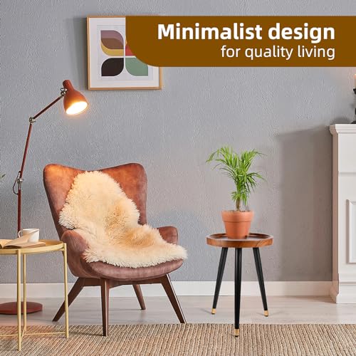KGPLOME Plant Stand Indoor,Mid Century Walnut Wood Plant Table, Heavy Duty Metal Tall Flower Pot Stand,Modern Round Small Side End Table With Raised Design(12"x17")