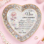 Personalized Niece Jewelry Dish Gift from Aunt, Heart Trinket-Dish with Custom Birth Flower, “Always Remember You Are Braver Stronger Smarter Loved” Inspirational Ceramic Ring Keepsake - color: Niece 054