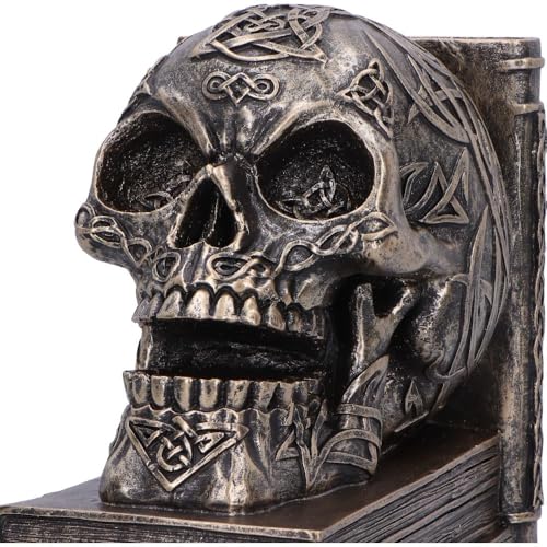 Nemesis Now Celtic Tale Resin Bookends - Heavy Decorative Book Ends for Literature Collections, Ornate Celtic Skull Design and Knotwork, Bronze Finish