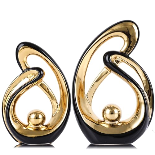 XMGZQ Home Decor Accent,Porcelain Art Mid Century Bookshelf Decorations,Gold Centerpieces for Tables,Abstract Ceramic Statue Sculpture for Coffee Table Mantel Tv Stand Centerpieces (Black, Small) - color: Black, size: Small