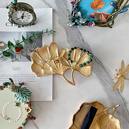 Metal Jewelry Dish, Small Leaf Shaped Ring Holder Jewelry Organizer, Trinket Dish Vanity Tray for Dresser Christmas Birthday Wedding Gifts - color: 2-Tier Ginkgo(Large)-gold