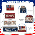 CroBlissful 4 Pcs 4th of July Decorations Patriotic Memorial Day Tabletop Decoration Red White Blue Table Centerpieces 250th Anniversary Wooden Fourth of July Sign for Office Tiered Tray Home Shelf - style: Independence
