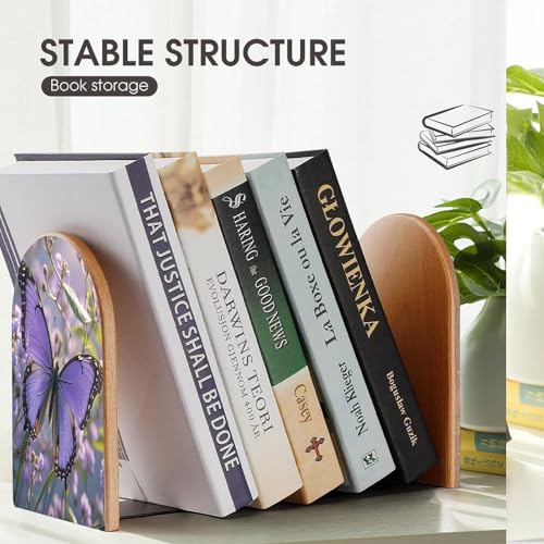 Beautiful Purple Butterfly Art Bookend for Shelves,Muso Wood Book End,Non-Skid Book Holder Support for CD, Video File, Video Games,Decorative Books Stopper for Home, 6.7 X 3.9 X 4.7”
