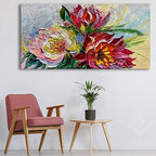 Art Hand Painted red Flowers Art Oil Painting 24x48 Thick Texture Abstract Wall Decorative Art Oil Painting - color: Yi034