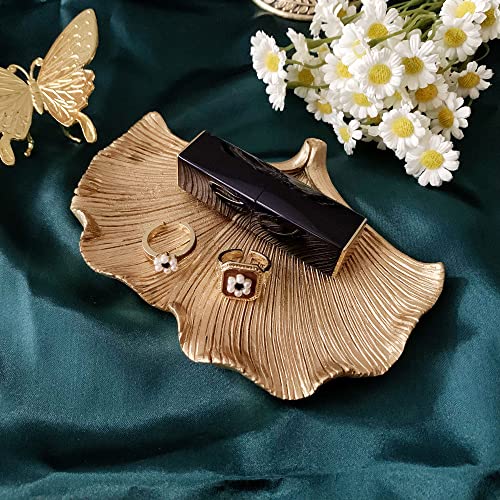 Jewelry Dish, Resin Small Leaf Shaped Ring Holder Jewelry Organizer, Trinket Dish Mini Tray for Christmas Birthday Wedding Gifts - color: Ginkgo