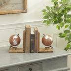 Deco 79 Wood Decorative Bookends Globe Non Skid Bookends, Set of 2 Office Bookends7", 7"H, Brown