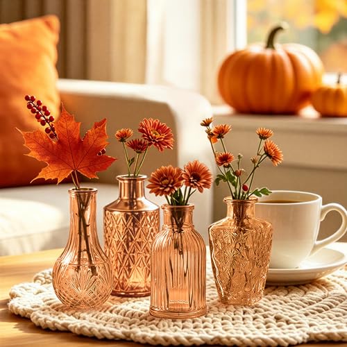 Glass Bud Vases in Bulk Set of 17, Amber Small Mini Vases for Flowers, Vintage Vase for Centepiece,Wedding, Table Decor, Baby Shower, Christmas, Home and Events - color: Amber