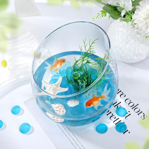 SUREAM Blue Frosted Glass Beads, 0.8LB Vase Filler Beads for Centerpieces, Flat Marbles for DIY Plant Pot Candle Bird Fountains Fish Tank - color: Blue