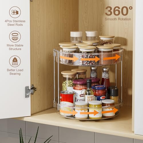 LAMU 2 Pack 2 Tier Lazy Susan Turntable Organizer 12inch Rotating Spice Rack Organization for Cabinet, Kitchen, Pantry, Countertop, Bathroom, Vanity, Medicine Cabinet Organizer, Clear - color: Clear, size: 12in 2Pack High Edge