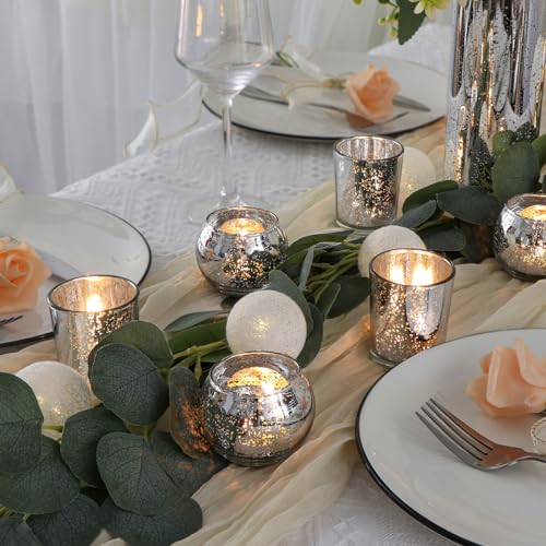 DEVI 48PCS Assorted Votive Candle Holders, Mercury Glass Candle Holder for Party,Wedding Centerpieces for Tables,Birthday Table Decor - color: Silver