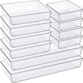 Criusia Drawer Organizer, 10 Pack Large Clear Plastic Set, 3 Size Versatile Bathroom and Vanity Organizer Trays, Storage Bins for Makeup, Bedroom, Kitchen Utensils - size: 10PACK
