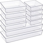 Criusia Drawer Organizer, 10 Pack Large Clear Plastic Set, 3 Size Versatile Bathroom and Vanity Organizer Trays, Storage Bins for Makeup, Bedroom, Kitchen Utensils - size: 10PACK
