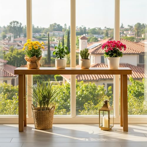 Plank+Beam Solid Wood Console Table, 66 Inch, Sofa Table, Narrow Entryway Table for Hallway, Behind The Couch, Living Room, Foyer, Easy Assembly, Pecan - color: Pecan, size: 66" Console Table