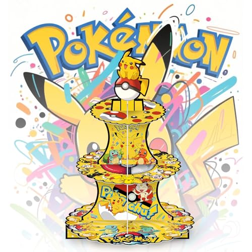 For Cartoon Themed Party Supplies and Decorations, a Three-Tiered Cupcake Stand, a Display Stand for Birthday Desserts and Cakes, which is Suitable for Cute-Style Birthday Decorations.