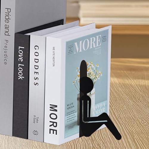 Bookends Metal Book Ends, Abstract Readers Decorative Bookends for Bookshelf, Book Organizer for Desk Home Office School Bookshelf Decor, Black - 1 Pairs - color: Abstract Readers