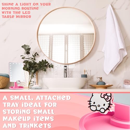 Get Trend Hello Kitty Sanrio Vanity Mirror for Girls Teens Women with Compact LED Table Mirror Touch Screen Lighting Trinket Tray Girls Make Up Accessories