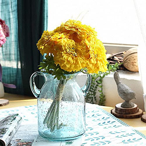 MDLUU Seeded Glass Vase, 4.6" W x 6.7" H, Clear, Double Ear Design, Coastal Modern Style, Perfect for Dining Room, Bedroom, Bathroom - size: 7" Tall