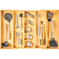 Umilife Extra Large Expandable Kitchen Drawer Organizer for Utensil and Junk, 19" Deep for Big Drawer, 17" to 28" Adjustable Bamboo Wood Drawer Divider, Cutlery Tray, Flatware Holder - style: For Utensil (17"~28" x 19")