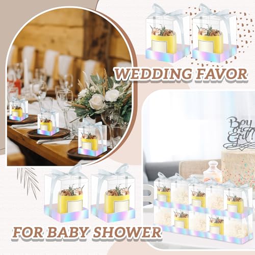 Cunno 36 Set 3.5 x 3.5 x 4.3 in Candle Gift Package Valentine's Transparent Box 4-18 oz Handmade Tealight Candle Holder Paper Bottom Ribbon for Wedding Baby Shower Party Mug(Silver) - color: Silver