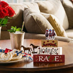 Smile Horses and Races Wooden Block Decor Jockey HORSES RACES Rose Tiered Tray Tabletop Signs for Horse Racing Party Decorations - style: Jockey