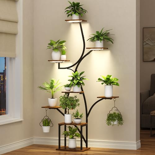 63" Plant Stand Indoor with Grow Lights 8 Tier Indoor Plant Shelf Y Shape Plant Shelf for Indoor Plant Multiple Metal Corner Plant Stand Plant Holder Plant Rack Indoor - color: Monochromatic, size: Width-38 in