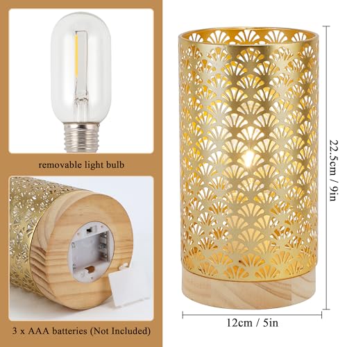 JHY DESIGN Metal Battery Powered Lamp 9''H Medium Cordless Table Lamp with 6-Hours Timer Modern Lamp for Weddings Party Patio Garden Indoors Outdoors Table Balcony（Gold） - color: Gold