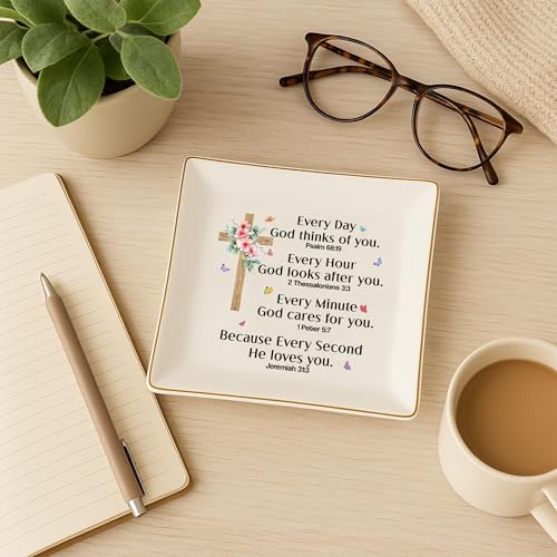 Christian Bible Verse Prayers Jewelry Dish Gift for Women, 4" Ceramic Jewelry Tray, Christian Inspiration Gifts - Mother's Day, Birthday, Religious Gift - Communion, Confirmation Gifts for Daughter - color: Christian Bible Prayers