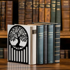 Peacoblue Metal Bookends for Shelves, Modern Decorative Heavy Duty Study Book Ends Stoppers for Office, Desk, Shelf, Room 5.3"x4.3"x7.9" Cast Iron Simple Tall Bookends 1 Pair (Tree of Life Pattern) - style: Tree Of Life Pattern