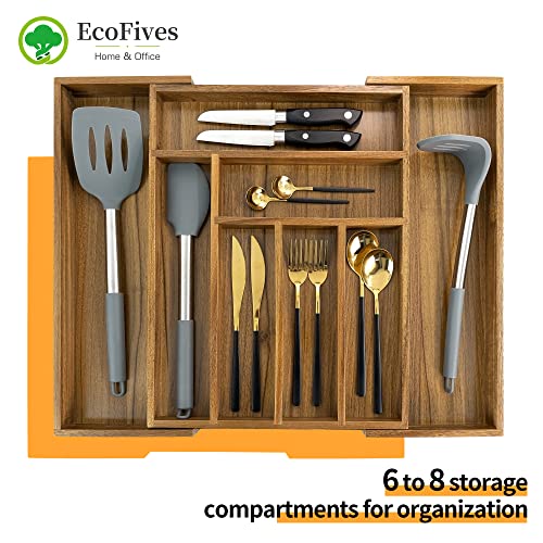 Luxury Acacia Kitchen Drawer Organizer - Silverware Organizer - Utensil Holder and Cutlery Tray with Grooved Drawer Dividers for Flatware and Kitchen Utensils (8 Slot), 17*12.4*2 inch - size: 8 Compartments