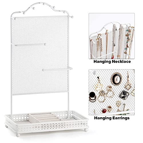 Meangood Jewelry Organizer Stand, Earring Holder Rack for Hanging Earrings Necklace Bracelets Watches Jewelry Display Large Rings Storage as Women Gift (White) - color: Earring White