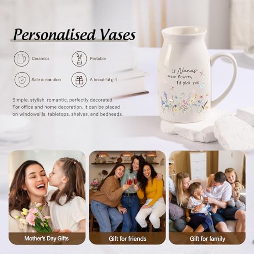Personalized Flower Vase Small Ceramic Vase for Mother's Day Birthday Gift for Mom, Wife, Grandma, Mama, Nana for Home Decor Living Room Bedroom Decoration - color: Style 04