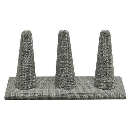 Three Finger Grey Linen Jewelry Ring Display Stand Tray ~ Holds 3-6 Jewelry Rings - size: 3 Finger