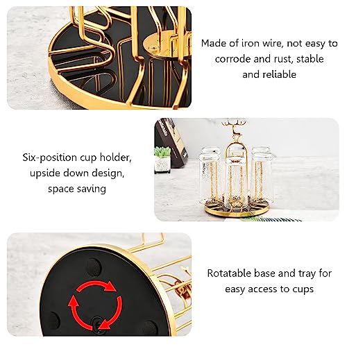 Rotating Bottle Drying Rack, Light Luxury Non-Slip Glass Cup Drying Holder, Elk Design Mug Organizer Stand with 6 Silicone Protective Hooks for Home, Office, Kitchen