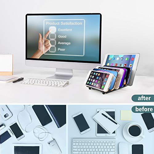 Adjustable Universal Multi Device Organizer Dock Stand Holder, Tablet Cell Phone Desktop Stand for iPhone Samsung Galaxy Google Nexus Kindle (Black)- No Charging Port - color: Black