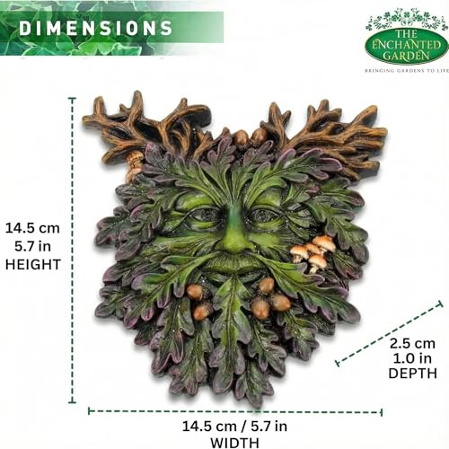 Green Man Wall Plaque – Celtic Tree Spirit Resin Sculpture for Home or Garden Décor – Forest Face Wall Art, Pagan Wiccan Celtic Decor, Outdoor Garden Hanging Ornament, Hand-Painted Resin Greenman